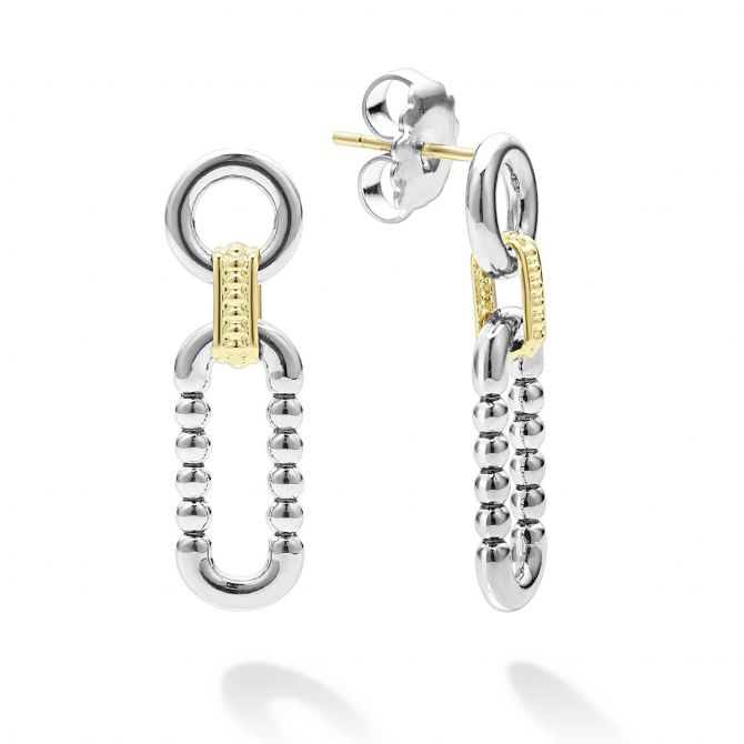 LAGOS Signature Caviar Two Tone Link Drop Earrings, 32 mm