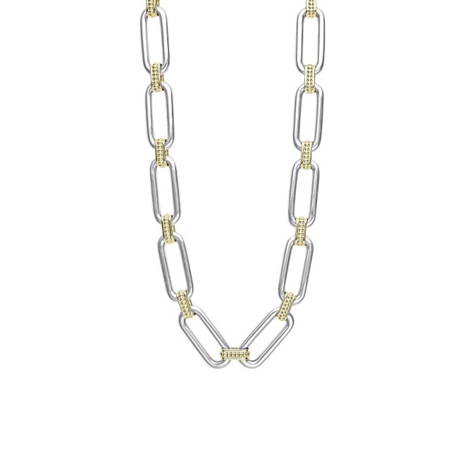 Lagos Signature Caviar Two-Tone Link Necklace, 18"