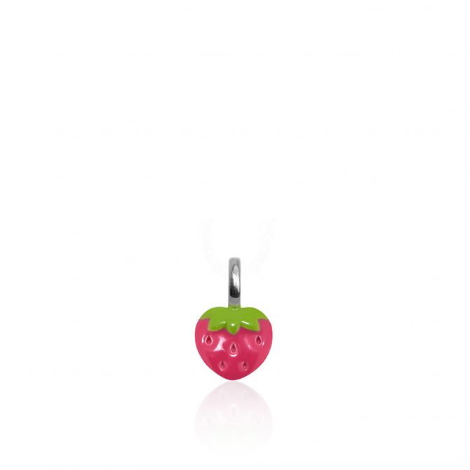 Alex Woo Mini Additions Strawberry Charm in Hot Pink Enamel & Sterling Silver