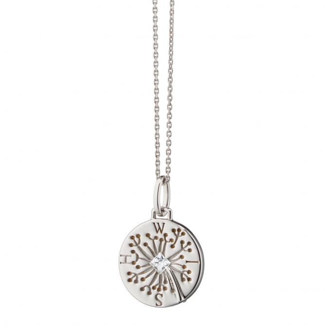 Monica Rich Kosann Intaglio Princess Cut White Sapphire "Wish" Dandelion Pendant in Sterling Silver