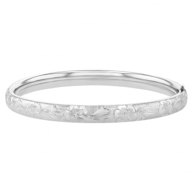 Sterling Silver Children's Floral Patterned Bangle Bracelet