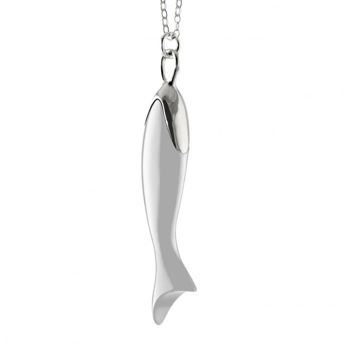 Monica Rich Kosann "Perseverance" White Ceramic & Sterling Silver Fish Pendant, 30"