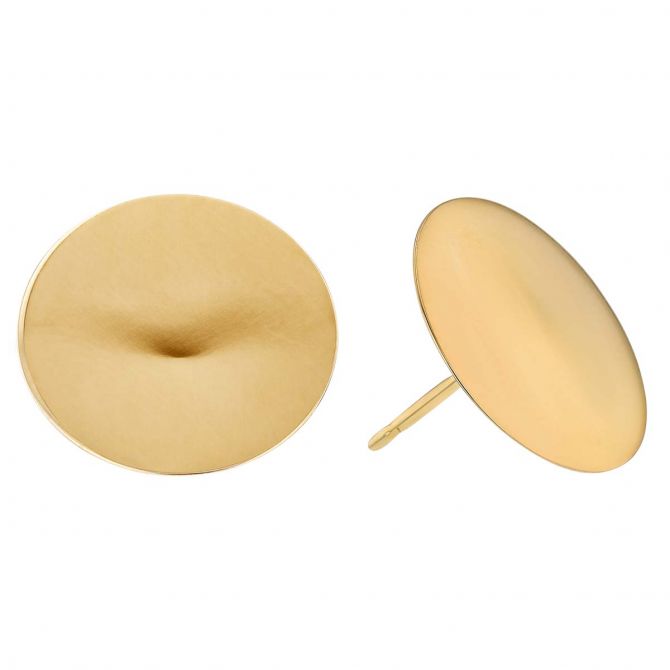 Yellow Gold Round Disc Stud Earrings