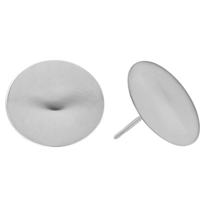 White Gold Round Disc Stud Earrings