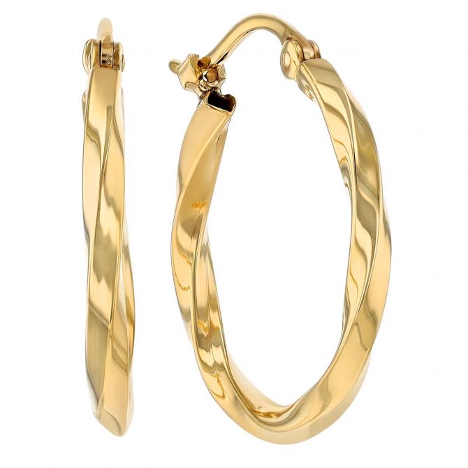 Yellow Gold Square Twist Hoop Earrings, 18 mm