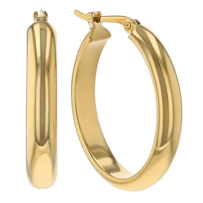 Yellow Gold Rounded Edge Oval Hoop Earrings