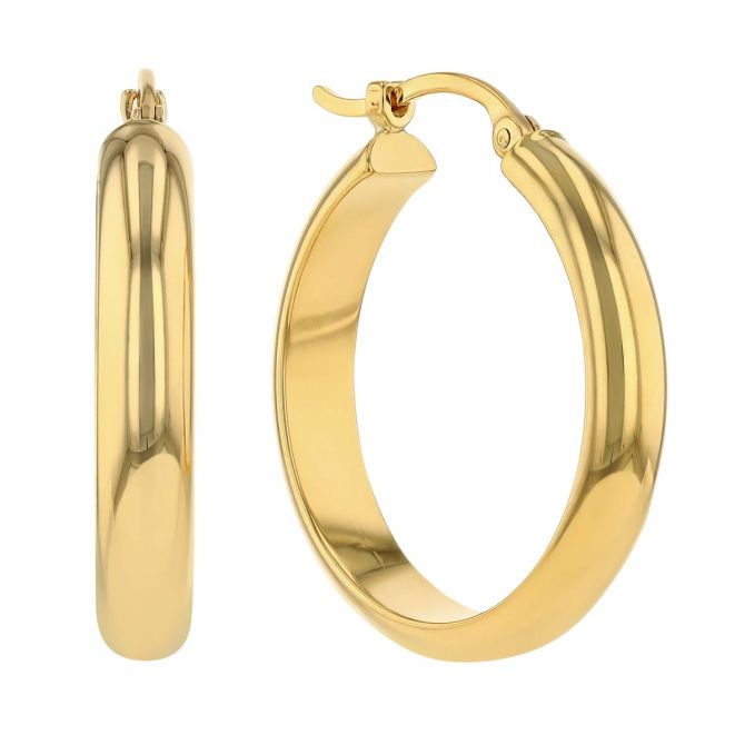 Yellow Gold Rounded Edge Wide Hoop Earrings, 20 mm