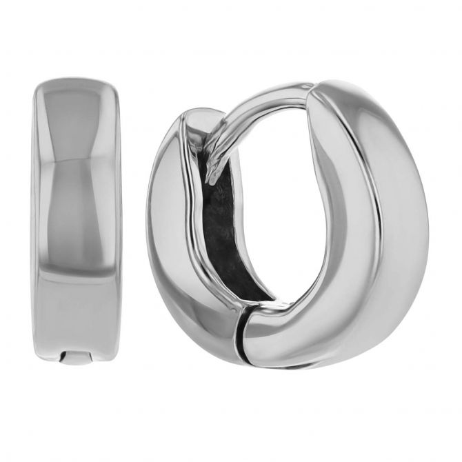 White Gold Hinged Huggie Hoop Earrings, 10 mm