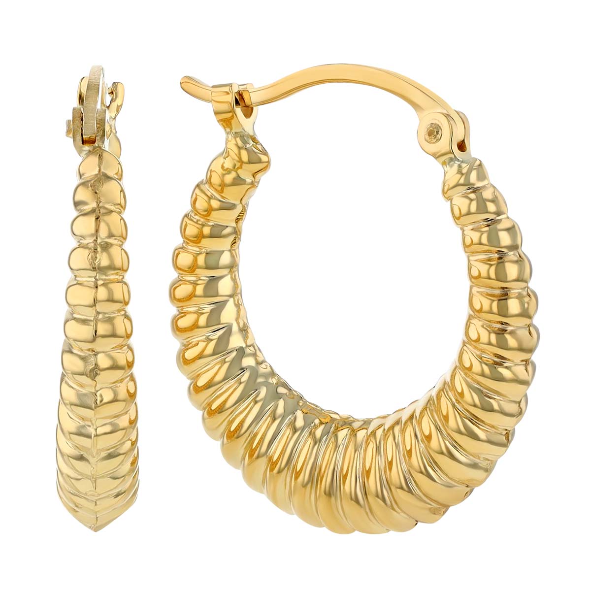 Yellow Gold Tapered Ridge Texture Hoop Earrings | Borsheims