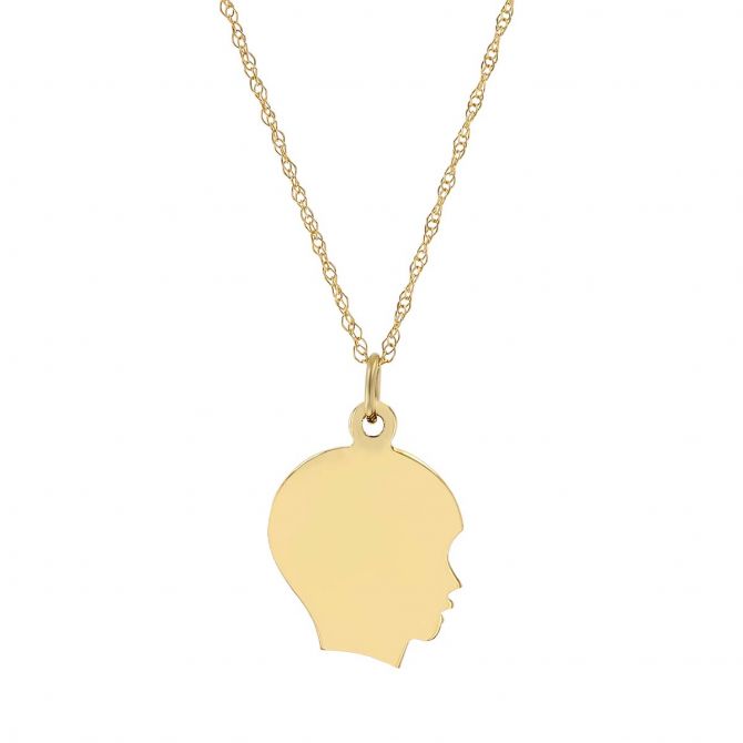 Yellow Gold Boy Silhouette Pendant, 18"