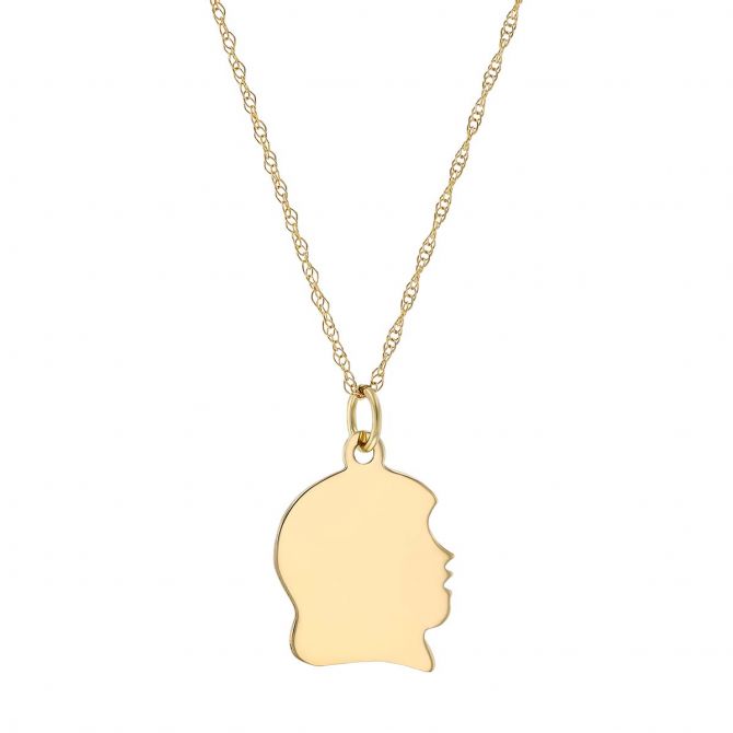 Yellow Gold Girl Silhouette Pendant, 18"