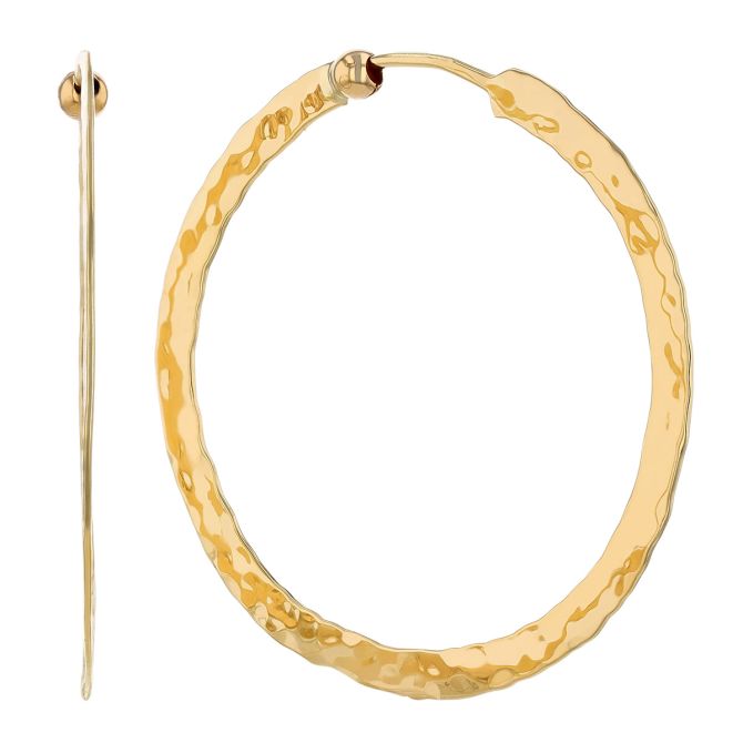 Yellow Gold Hammered Flat Hoop Earrings