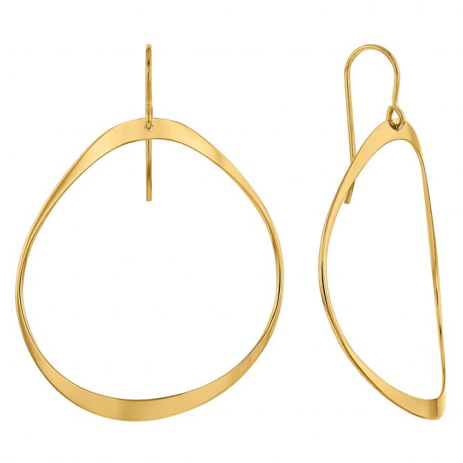 Yellow Gold Abstract Flat Circle Dangle Earrings