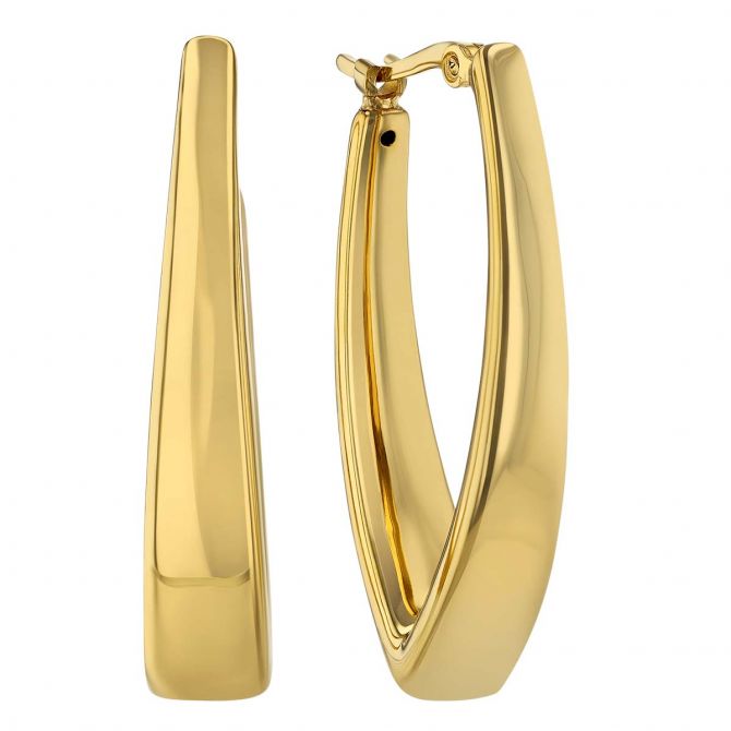 Yellow Gold Pointed V Shaped Hoop Earrings