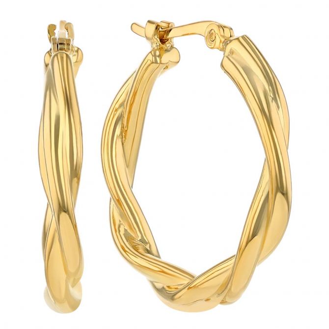 Yellow Gold Double Tube Twist Hoop Earrings