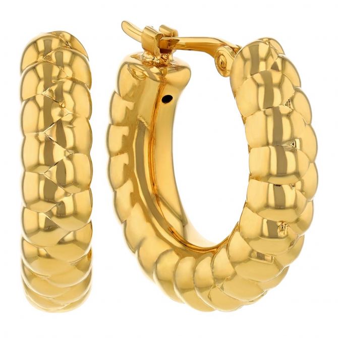 Yellow Gold Ridge Texture Huggie Hoop Earrings