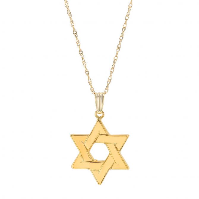 Yellow Gold Star of David Pendant, 18"