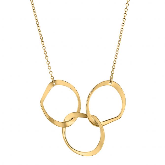 Yellow Gold Freeform Rounded Trio Interlocking Pendant, 18"