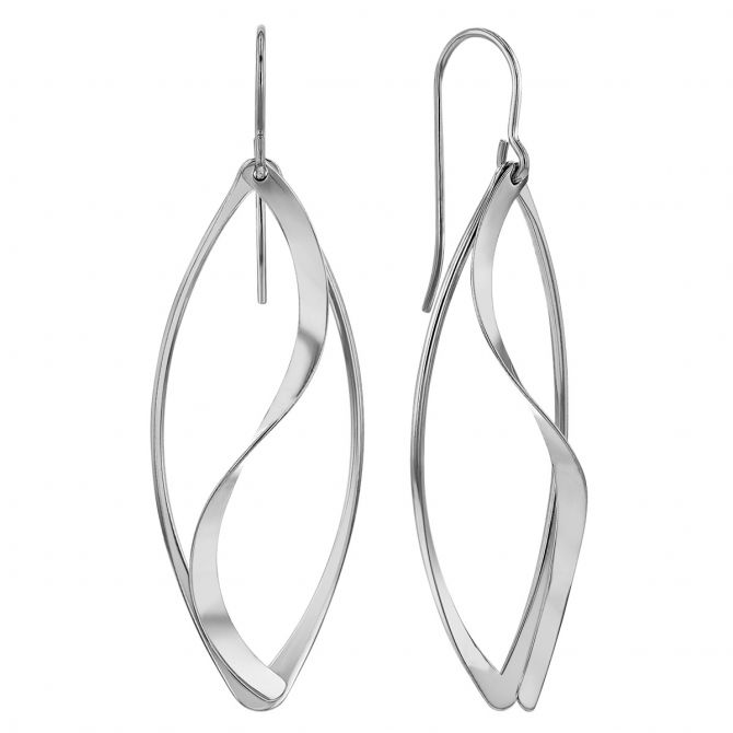 Sterling Silver Open Marquise Shape & Twisted Swirl Dangle Earrings