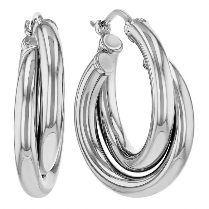 Sterling Silver Double Tube Crossover Hoop Earrings