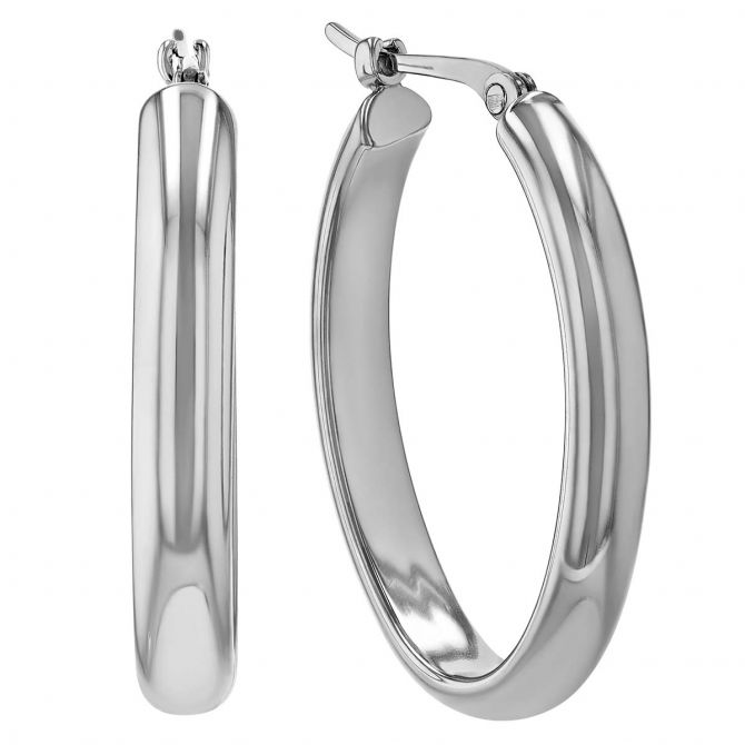 Sterling Silver Rounded Edge Oval Hoop Earrings