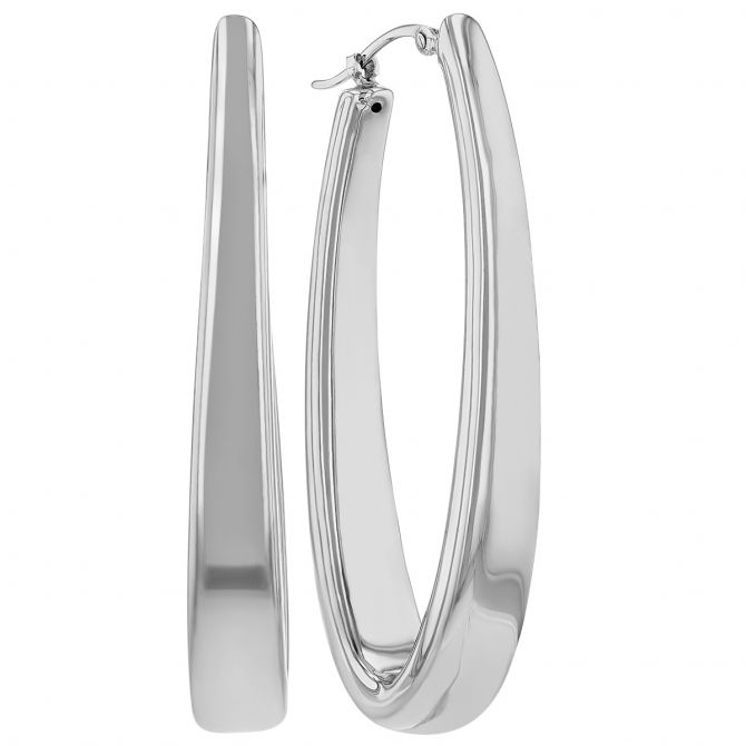 Sterling Silver Elongated Oval Hoop Earrings