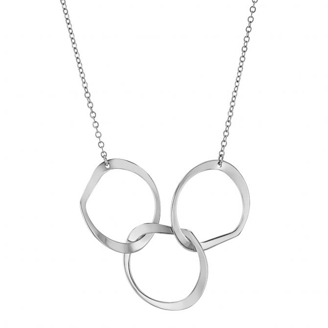 Sterling Silver Freeform Rounded Trio Interlocking Pendant, 18"