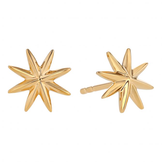 Yellow Gold Dainty Starburst Stud Earrings