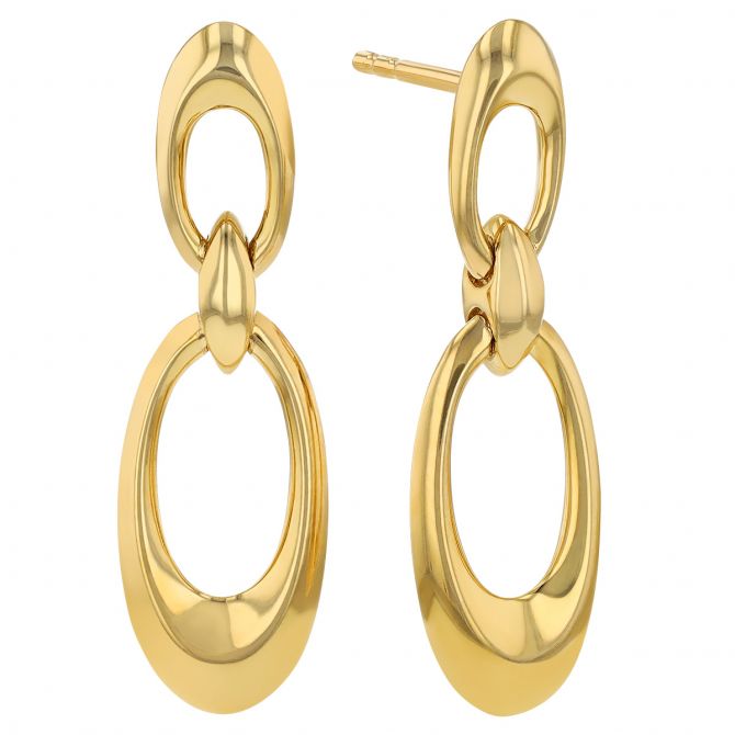 Yellow Gold Double Tapered Oval Drop Earrings