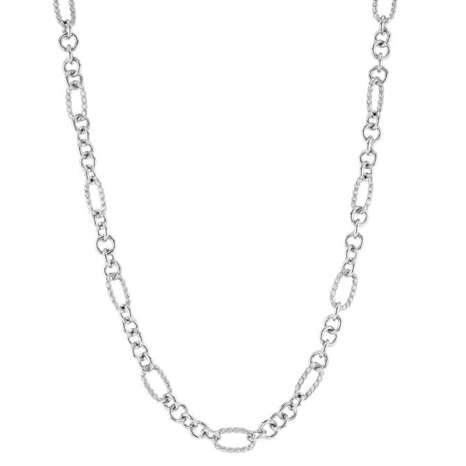 Sterling Silver Rope Texture Oval & Round Link Chain Necklace, 18"