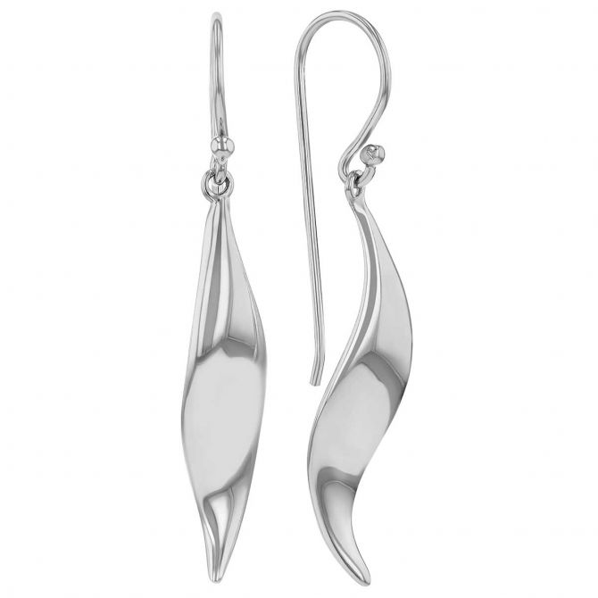 Sterling Silver Wave Marquise Shaped Dangle Earrings