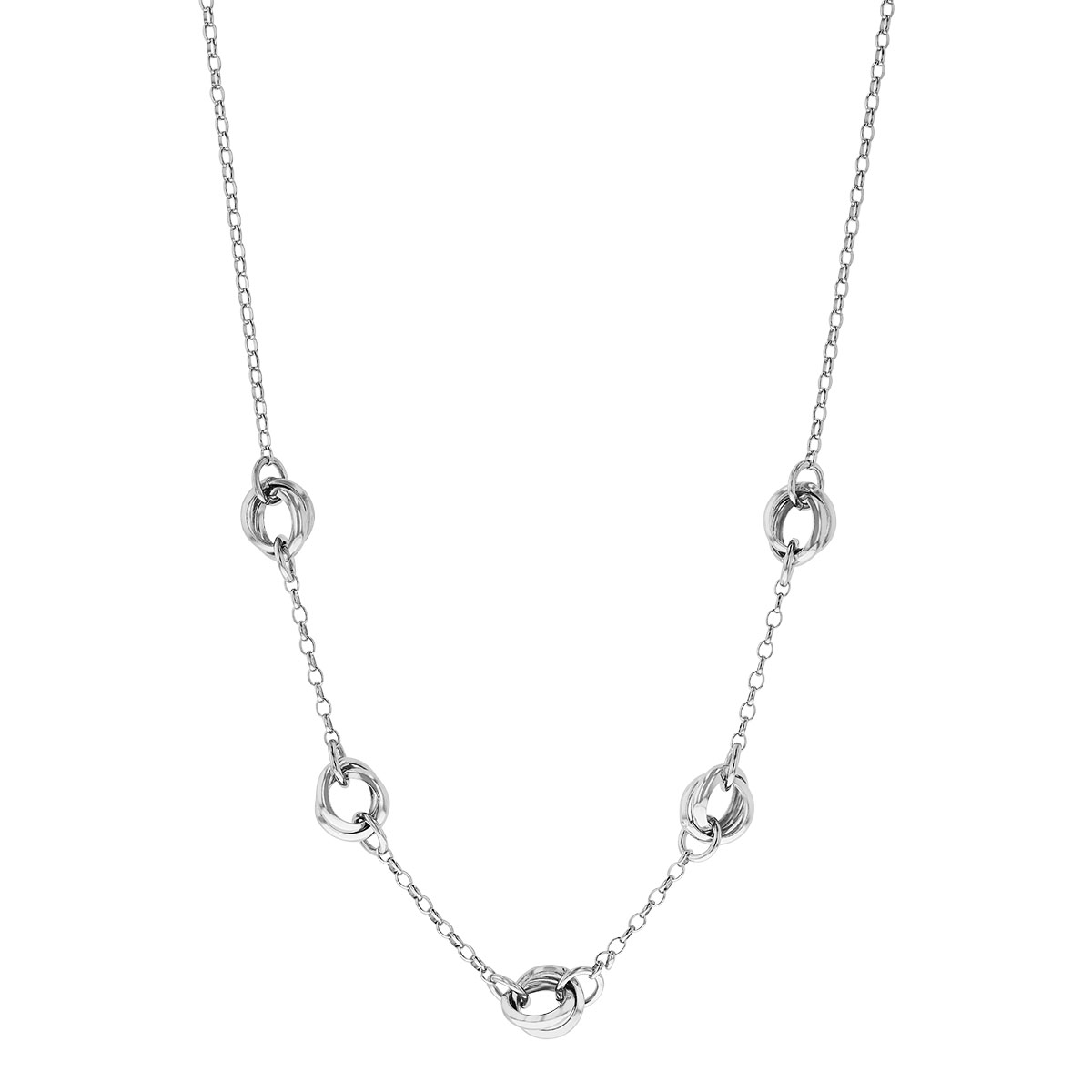 Sterling Silver Double Circle Link Station Chain Necklace, 20