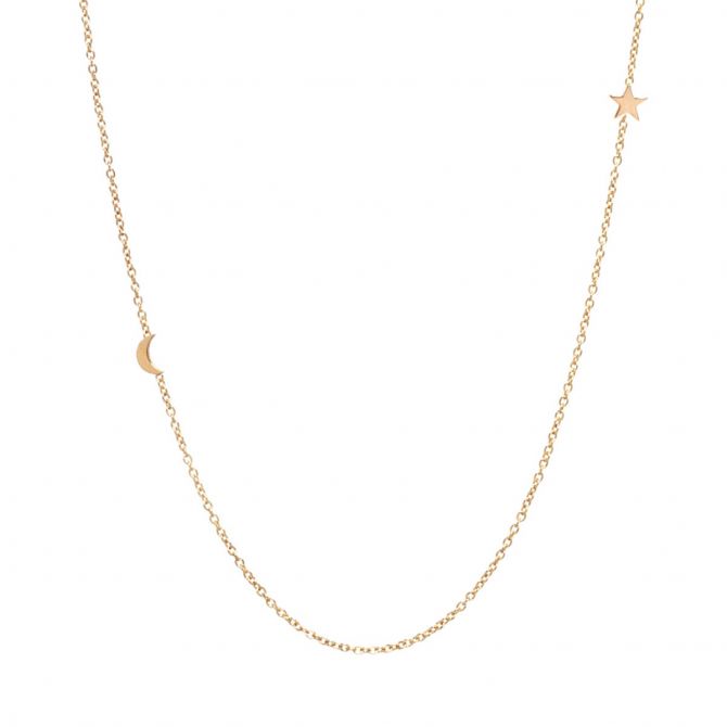 Zoe Chicco Yellow Gold Floating Moon & Star Necklace, 18"