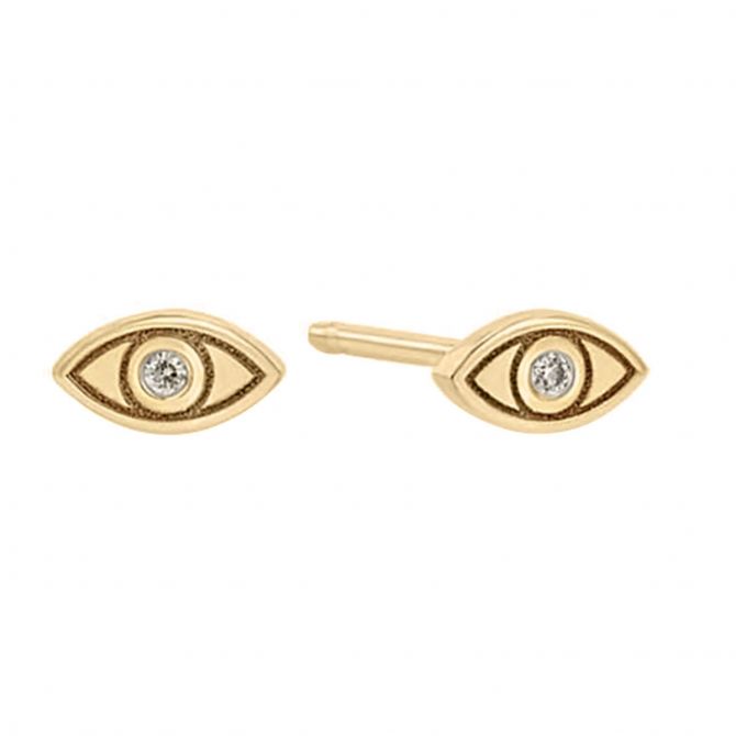 Zoe Chicco Itty Bitty Diamond Evil Eye Stud Earrings in Yellow Gold