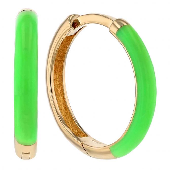 Light Green Enamel Hoop Earrings in Yellow Gold