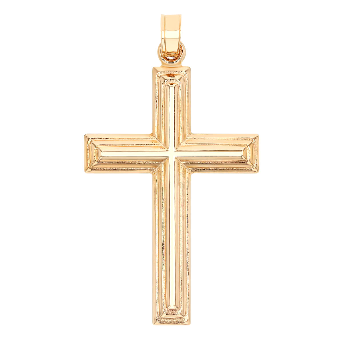 Yellow Gold Beveled Edge Tiered Cross Charm | Borsheims