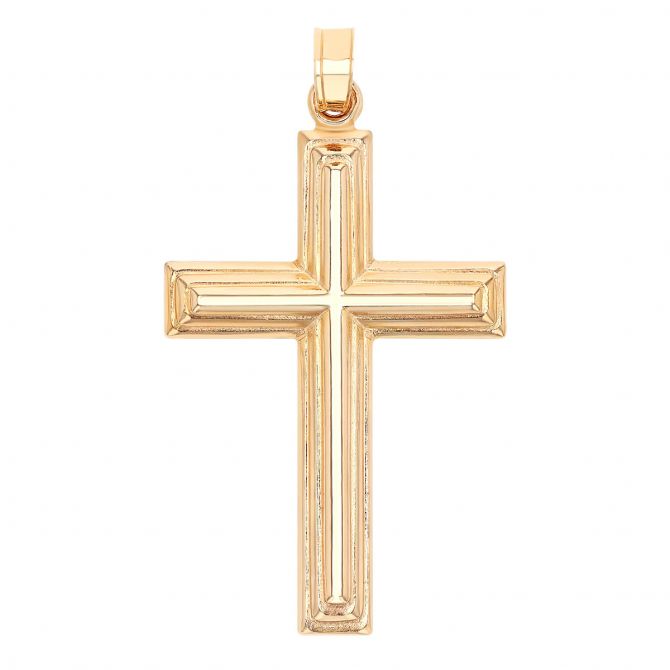 Yellow Gold Beveled Edge Tiered Cross Charm