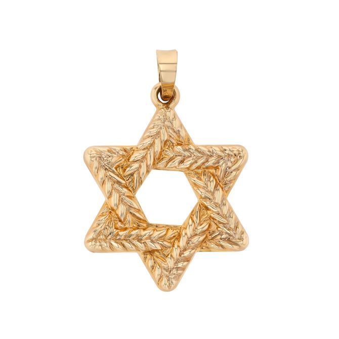 Yellow Gold Wheat Pattern Star of David Charm