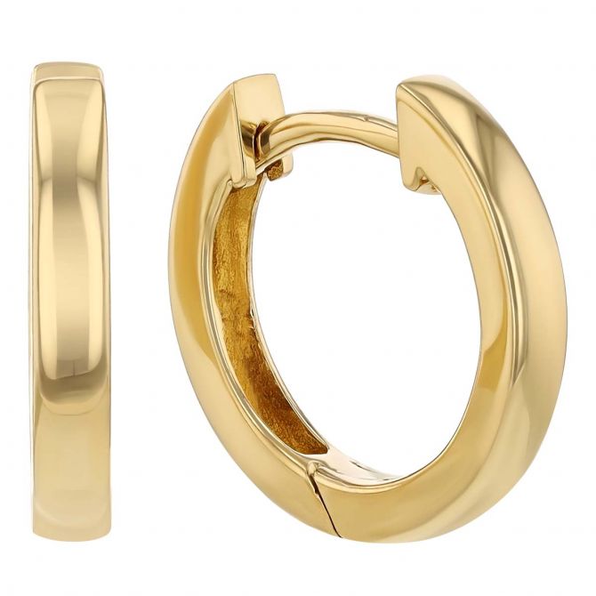 Yellow Gold Hinged Huggie Hoop Earrings, 12.5 mm