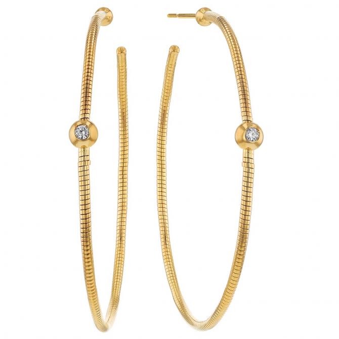 Pesavento DNA Spring Diamond Bezel Set Coil Hoop Earrings in Yellow Gold Vermeil