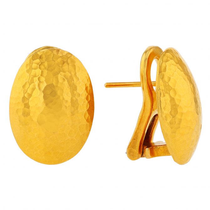 Gurhan 24K Hammered Yellow Gold Oval Stud Earrings