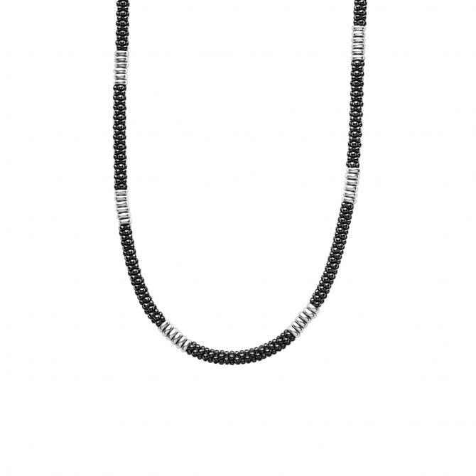 LAGOS Black Caviar Silver Station Ceramic Beaded Necklace, 16"