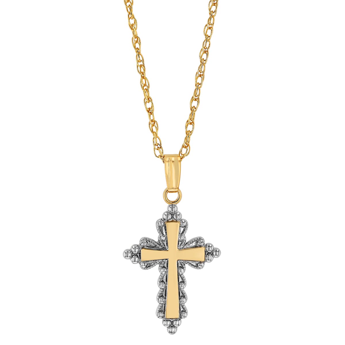 Yellow & White Gold Fill Cross Pendant with Filagree Accent, 18 ...