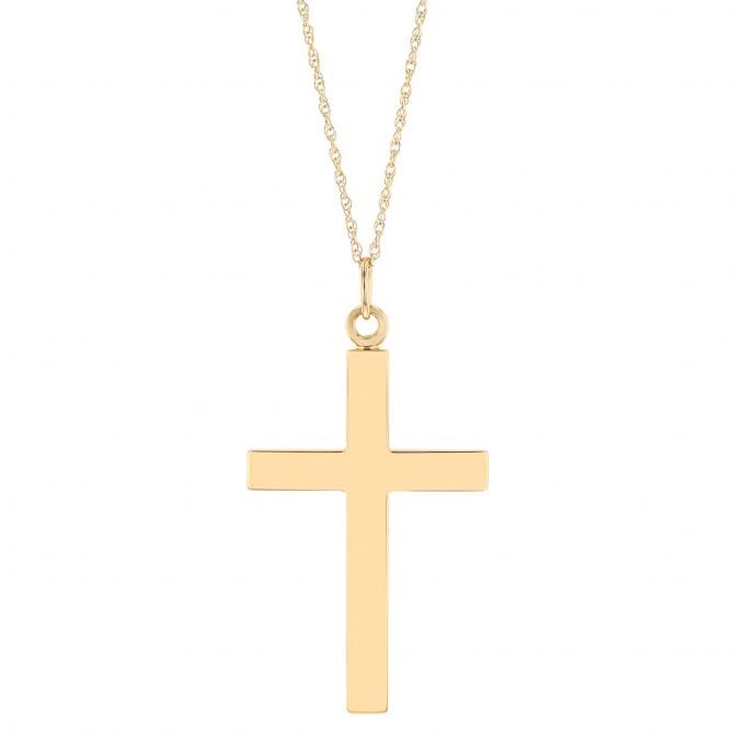 Yellow Gold Large Square Edge Cross Pendant with Lord's Prayer, 20"