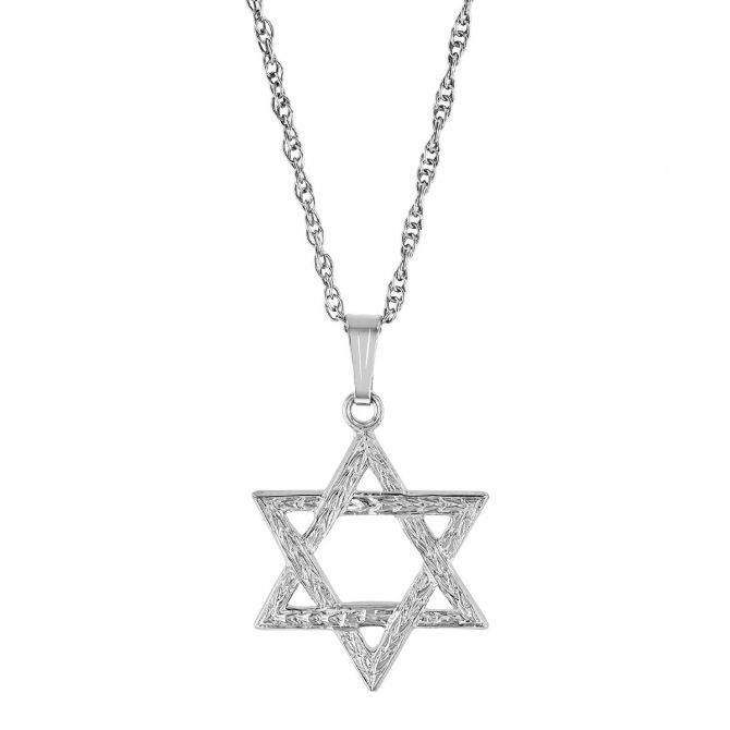 Sterling Silver Textured Star of David Pendant, 18"