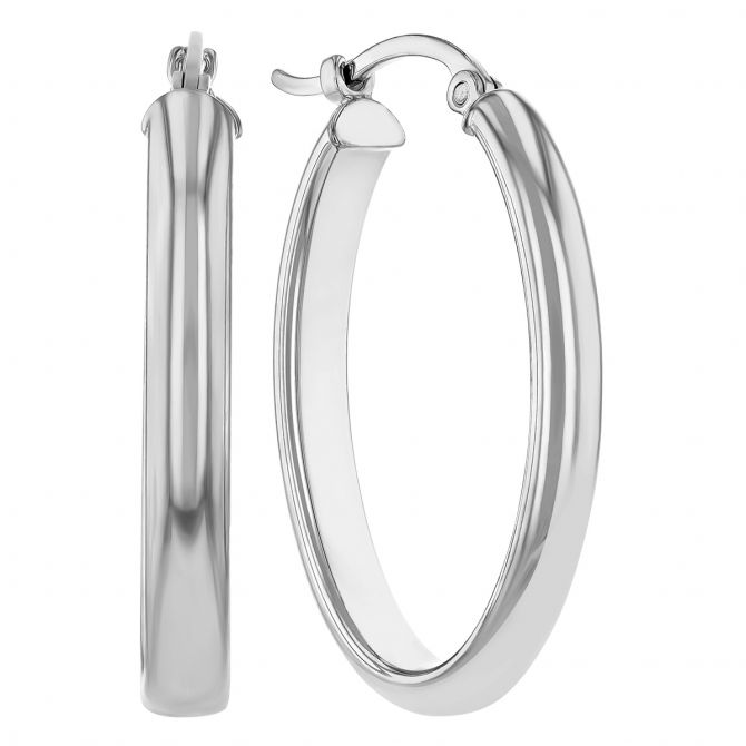 White Gold Oval Tube Hoop Earrings