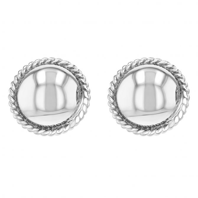 White Gold Dome Twisted Outline Stud Earrings