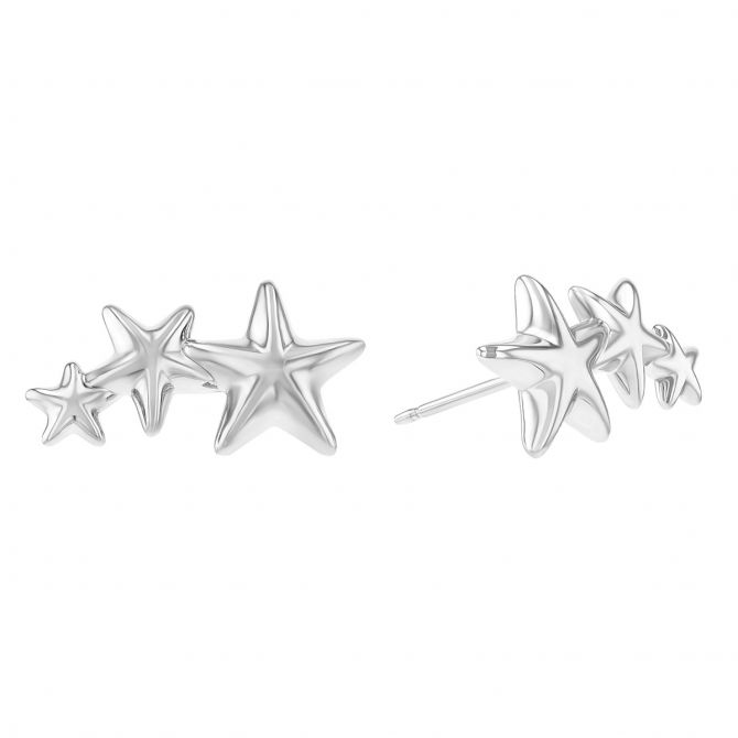 White Gold Star Trio Climber Stud Earrings