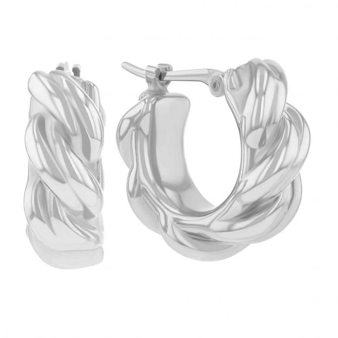 White Gold Chubby Twist Huggie Hoop Earrings