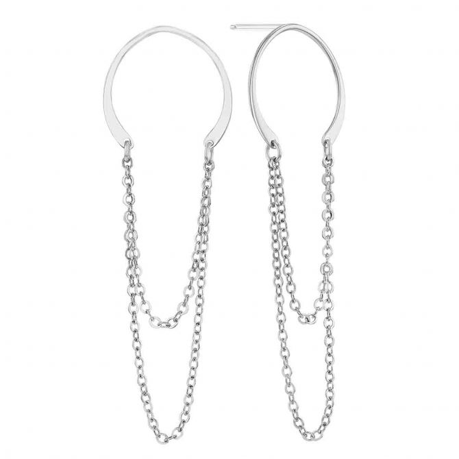 White Gold Endless Horseshoe & Chain Earrings